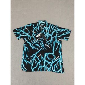Reason Shirt‎ Mens XL Black Lightning Print Button Up Short Sleeve AZWT-006